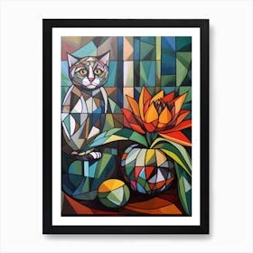 Proteas With A Cat 2 Cubism Picasso Style Art Print
