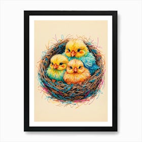 Three Chicks In A Nest Art Print