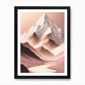 Pink Gold Mountain Landscape Art Print
