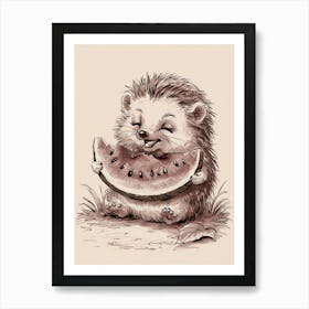 Hedgehog Eating Watermelon 3 Art Print