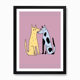 Two Dogs Kissing Illustration Art Print