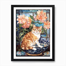 Dahlia With A Cat 3 Art Nouveau Style Art Print