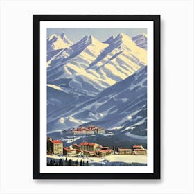 Les Deux Alpes, France Ski Resort Vintage Landscape 1 Skiing Poster Art Print