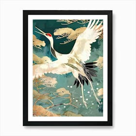 White Cranes Painting Gold Blue Effect Collage 5 Art Print