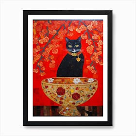 Amaryllis With A Cat 1 Art Nouveau Klimt Style Poster