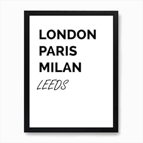 Leeds, Paris, Milan, Print, Location, Funny, Art, Affiche