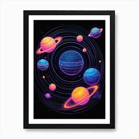 Default Neon Black Light Sgraffito Solar System 3d Illustratio 3 (1) Art Print