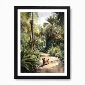 Painting Of A Dog In Royal Botanic Gardens, Melbourne Australia In The Style Of Watercolour 03 Art Print