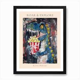 Paint Splash Dinosaur Eating Popcorn 3 Poster Art Print