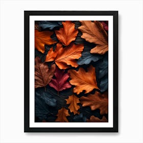 Autumn Leaves On Black Background 1 Art Print