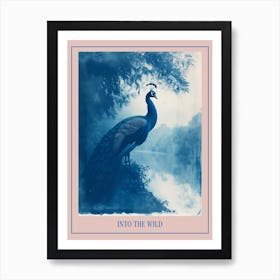 Peacock By The River Cyanotype Inspired 2 Poster Art Print