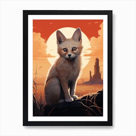 Kit Fox Moon Illustration 1 Art Print