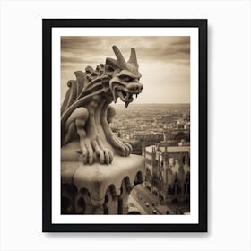 Gargoyle In Barcelona B&W 2 Art Print