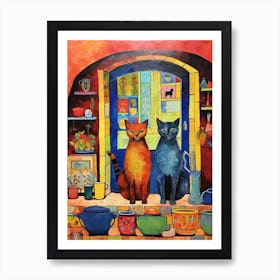 Two Cats In A Kitchen Patchwork Art Print