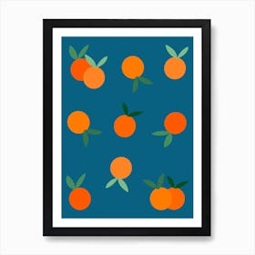 Oranges On A Blue Background Art Print