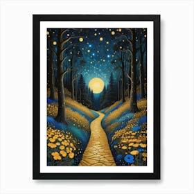 Starry Night Forest By Klimt Style (9) Art Print