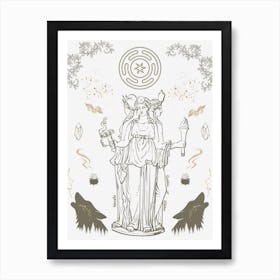 Hecate- Goddess of Witches - Witchcore Wolves Keys Crossroads Mythological Moon Deity For Witchy Women, Spellcasting Cauldrons Torches, Pagan Greek Magick Hekates Wheel 1 Art Print