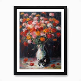 Carnations With A Cat 4 Art Print