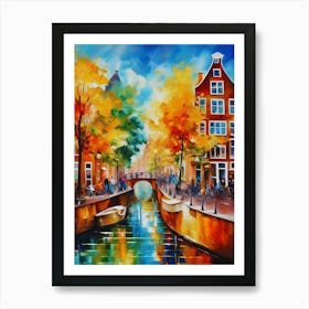 The city of Amsterdam, Netherlands, streets, cafes, passing by, the beauty of summer, oil colors.17 Art Print