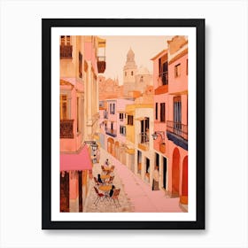 Cadiz Spain 1 Vintage Pink Travel Illustration Art Print