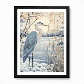 Winter Bird Painting Great Blue Heron 4 Art Print