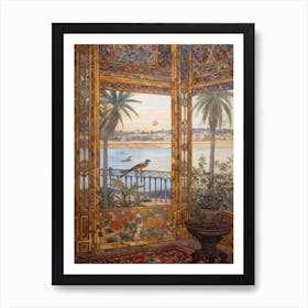 Window View Of Dubai United Arab Emirates In The Style Of William Morris 2 Art Print