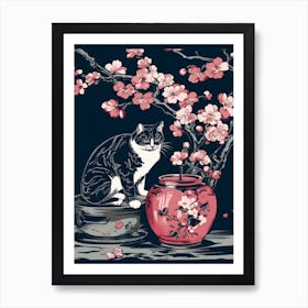 Drawing Of A Still Life Of Apple Blossom With A Cat 4 Art Print