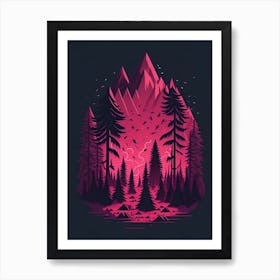 A Fantasy Forest At Night In Red Theme 81 Art Print