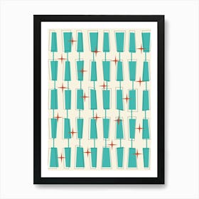 Mid Century Atomic Blocks Teal, Red, and Cream Art Print