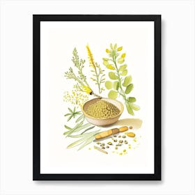 Fenugreek Spices And Herbs Pencil Illustration 2 Art Print