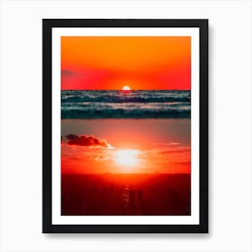 Orange Sunset On Ocean And City Art Print