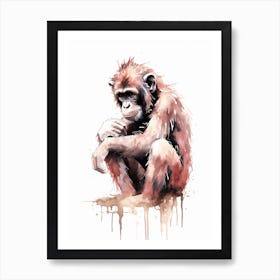 Playful Thinker Monkey Watercolour Painting 2 Art Print