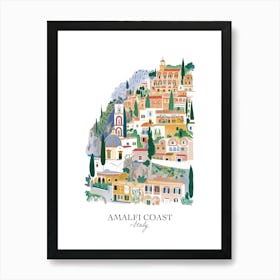 Amalfi Coast Italy Gouache Travel Illustration Art Print