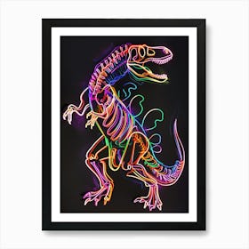 Neon Dinosaur Line Skeleton Art Print