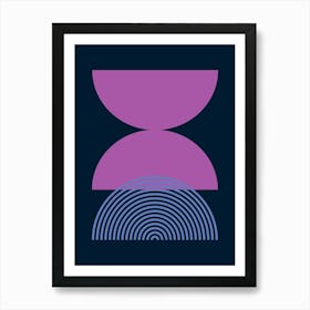 Mid Century Modern Bold Geometric Shapes in Purple and Black Art Print