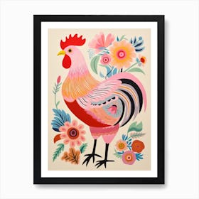 Pink Scandi Chicken 5 Art Print