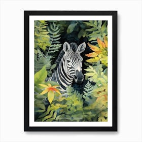 Zebra In The Jungle Watercolour 2 Art Print