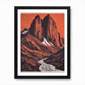 Patagonia, Argentina Linocut Illustration Style 2 Art Print