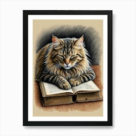 Cat Reading Book 1 Art Print