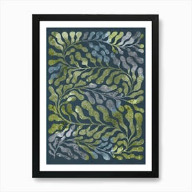 Endless Boho Leafy moss Illustration 2/2 Dark Moody Celestial Blue-Green Art Print