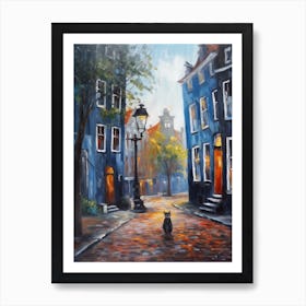 Painting Of A Street In Amsterdam With A Cat 2 Impressionism Art Print