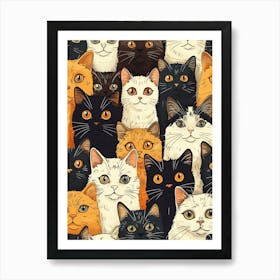 Perfectly Repeatable Artwork With Cute Cat Faces 04 Art Print