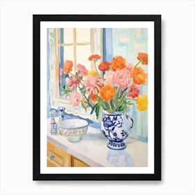 A Vase With Marigold, Flower Bouquet 3 Art Print