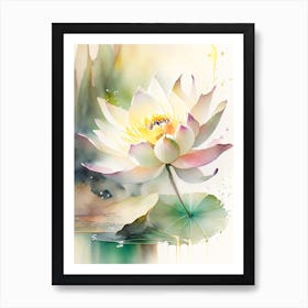 Lotus Flower In Garden Storybook Watercolour 7 Art Print