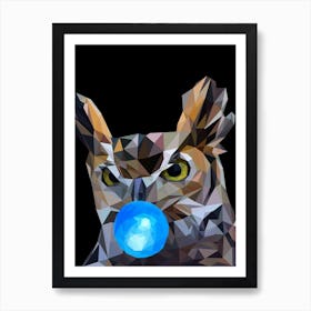 Owl With A Blue Bubble Art Print