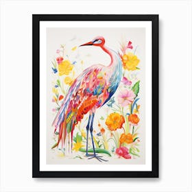 Colourful Bird Painting Crane 2 Art Print
