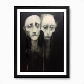 Geometric Black & White Face Drawing Munch Inspired 4 Art Print