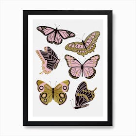 Texas Butterflies   Blush And Gold Art Print