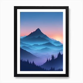 Misty Mountains Vertical Composition In Blue Tone 62 Art Print