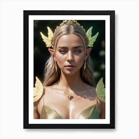 Golden Butterfly, Elf Lady, Greek Goddess, Butterfly Fairy, Aesthetic Art, Portrait Art, Ai Generated Art Vol.4 Art Print